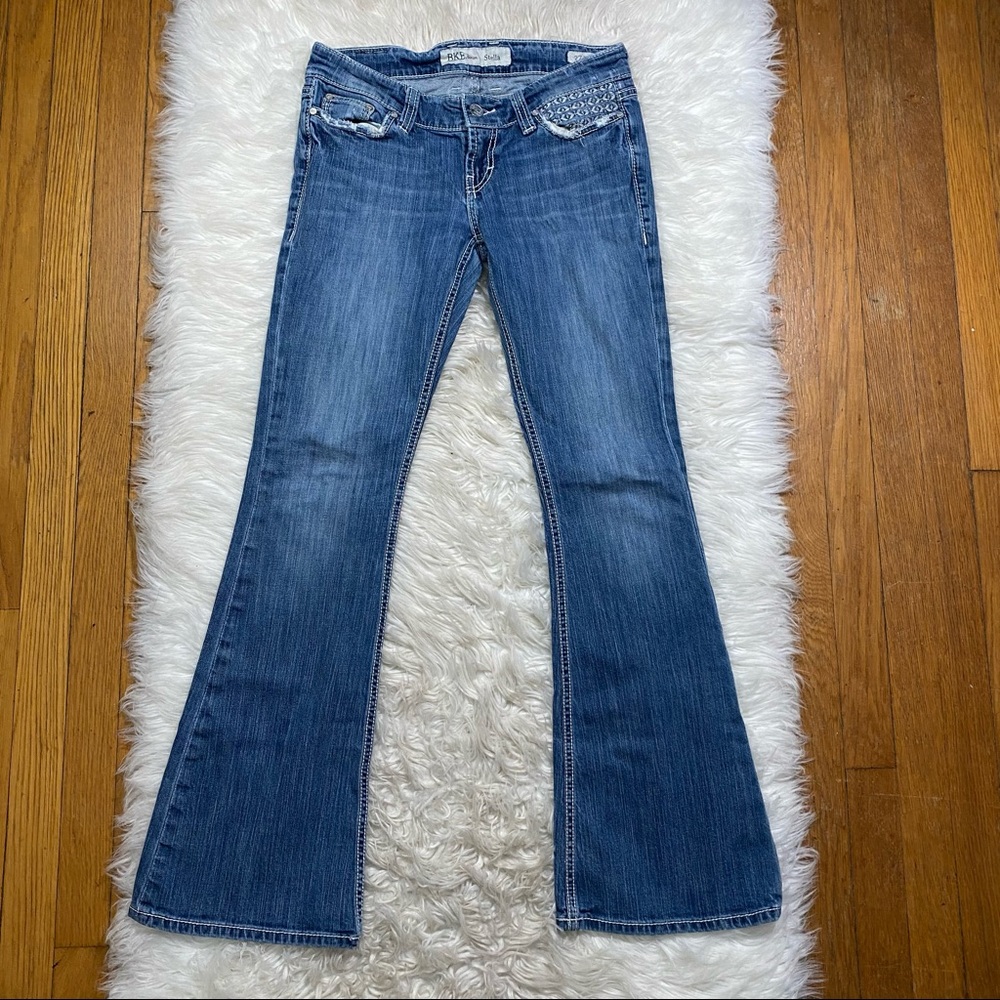 BKE Stella Blue Jeans Women’s Size 27 X 33.5” Bootcut Flare Designer Pockets